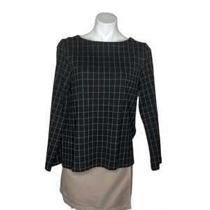 J JILL Ponte Top Tunic Window Pane Black Tan Lines Size Medium Petite NEW NWT